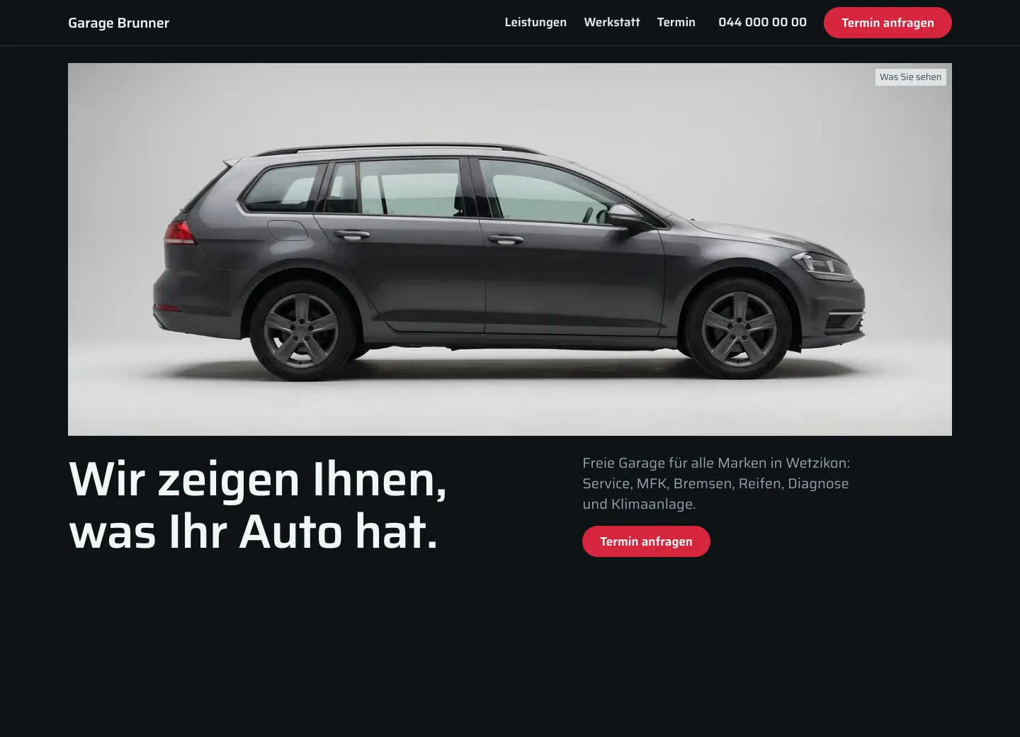 Startseite der Demo Garage Brunner auf dem Computer und auf dem Handy