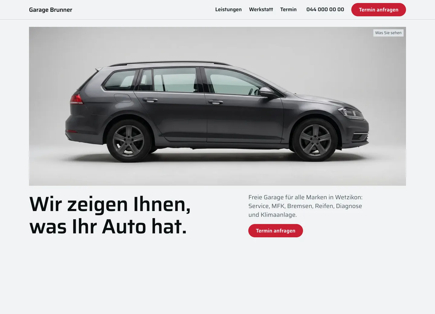 Startseite der Demo Garage Brunner auf dem Computer und auf dem Handy, hell