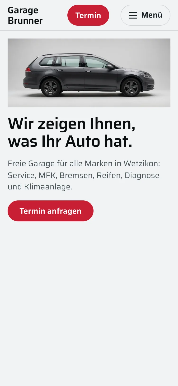 Startseite der Demo Garage Brunner auf dem Computer und auf dem Handy, hell