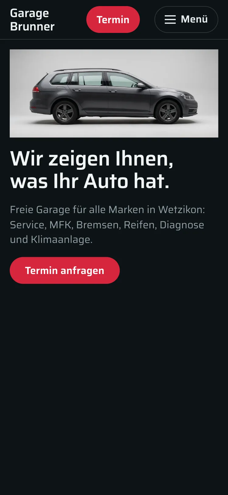 Startseite der Demo Garage Brunner auf dem Computer und auf dem Handy