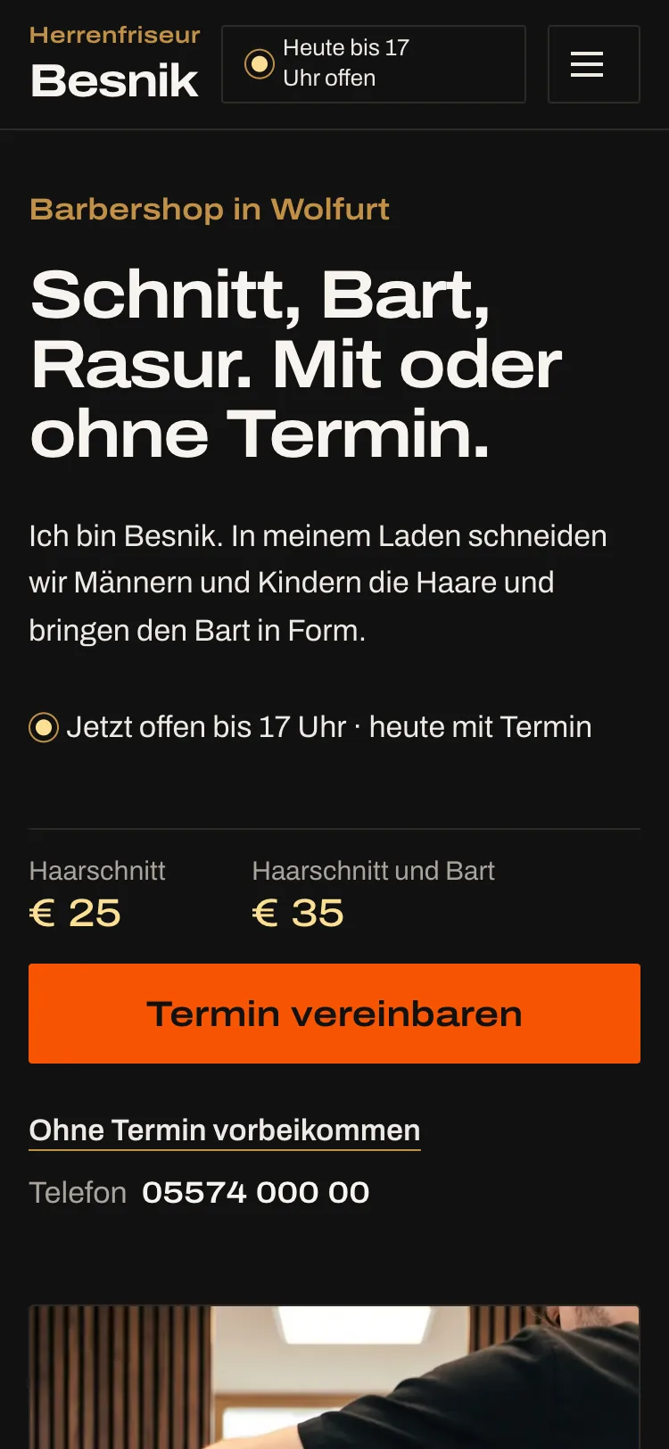 Startseite der Demo Herrenfriseur Besnik auf dem Computer und auf dem Handy
