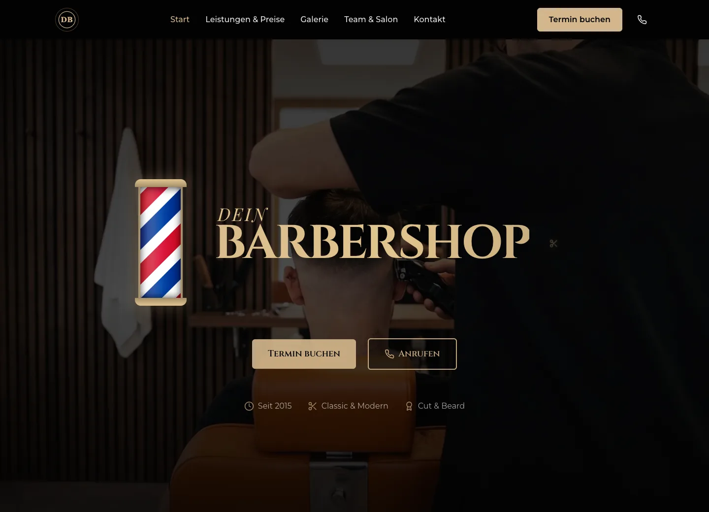 Startseite der Demo Dein Barbershop auf dem Computer und auf dem Handy
