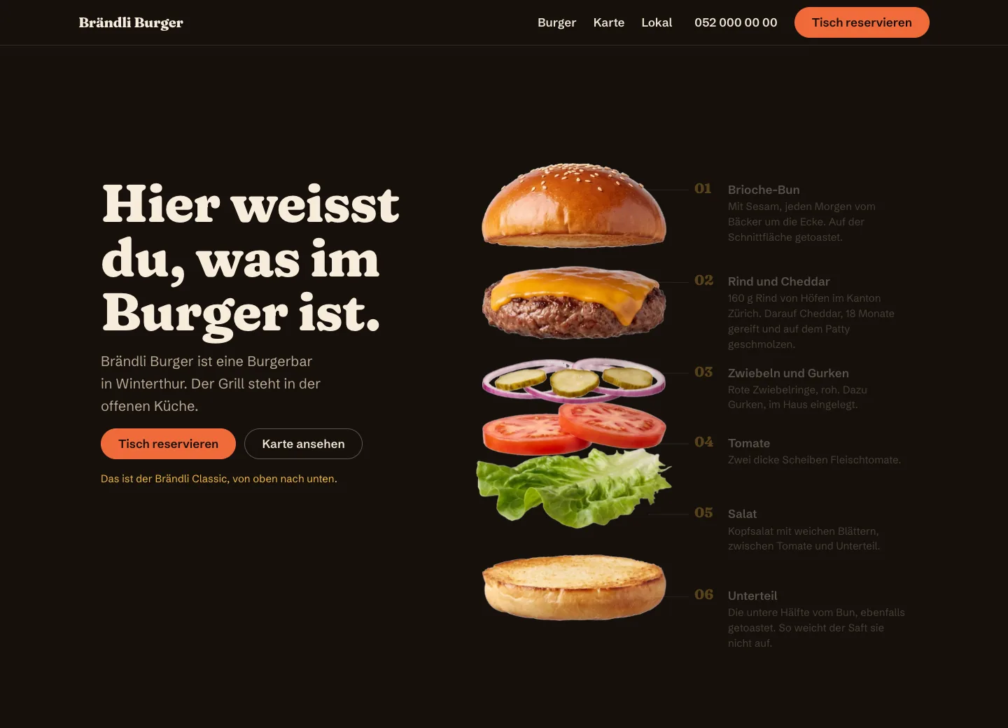 Startseite der Demo Brändli Burger auf dem Computer und auf dem Handy