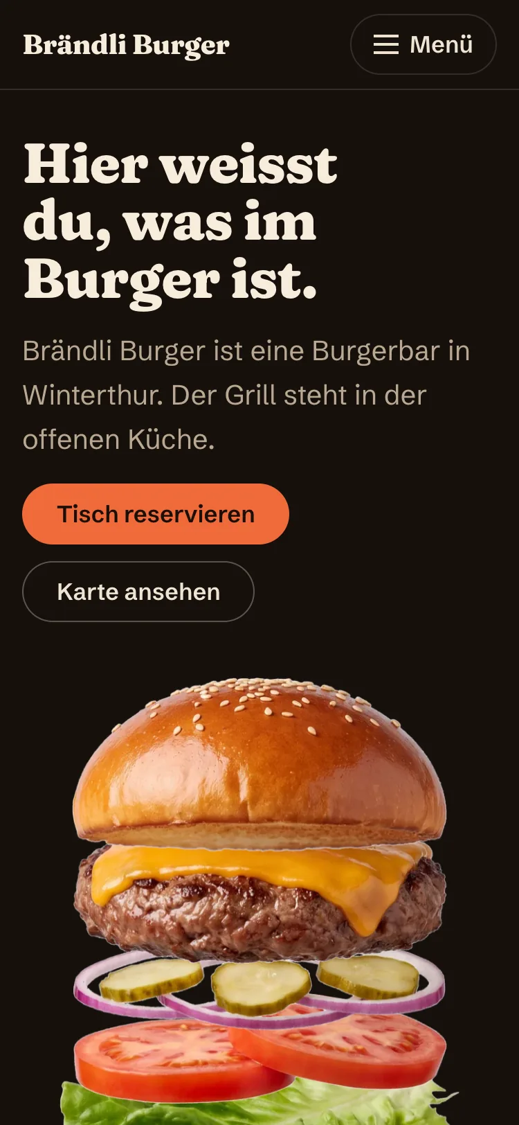 Startseite der Demo Brändli Burger auf dem Computer und auf dem Handy