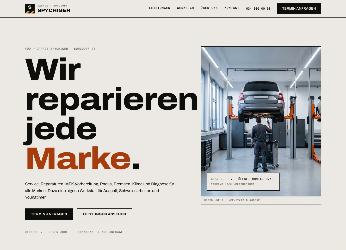 Startseite der Demo Garage Spychiger auf dem Computer und auf dem Handy