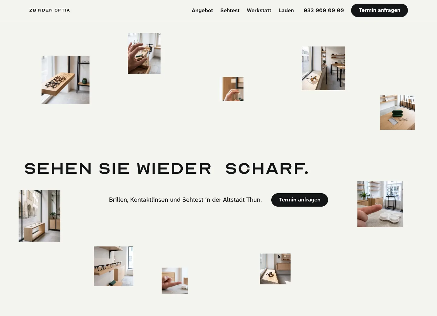 Startseite der Demo Zbinden Optik auf dem Computer und auf dem Handy