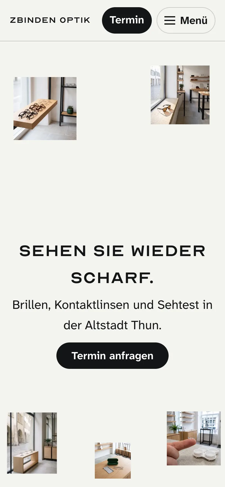 Startseite der Demo Zbinden Optik auf dem Computer und auf dem Handy