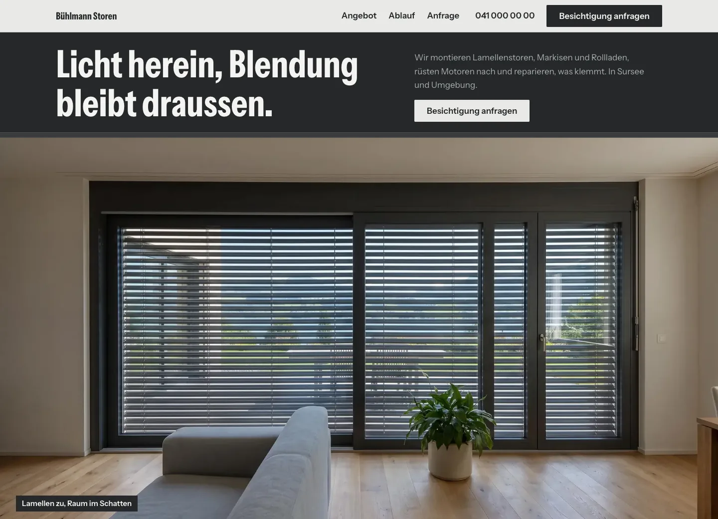 Startseite der Demo Bühlmann Storen auf dem Computer und auf dem Handy